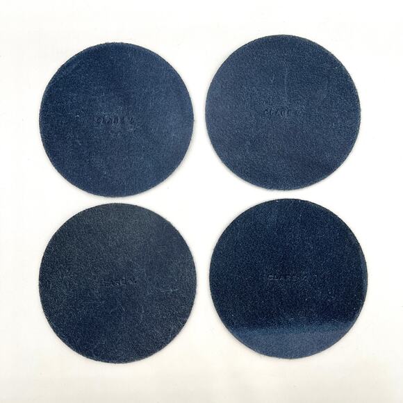 CLARE V Ciao Leather Coaster Set Cuoio Navy Red Set Of 4 Round NEW Gift Holiday - Picture 4 of 7